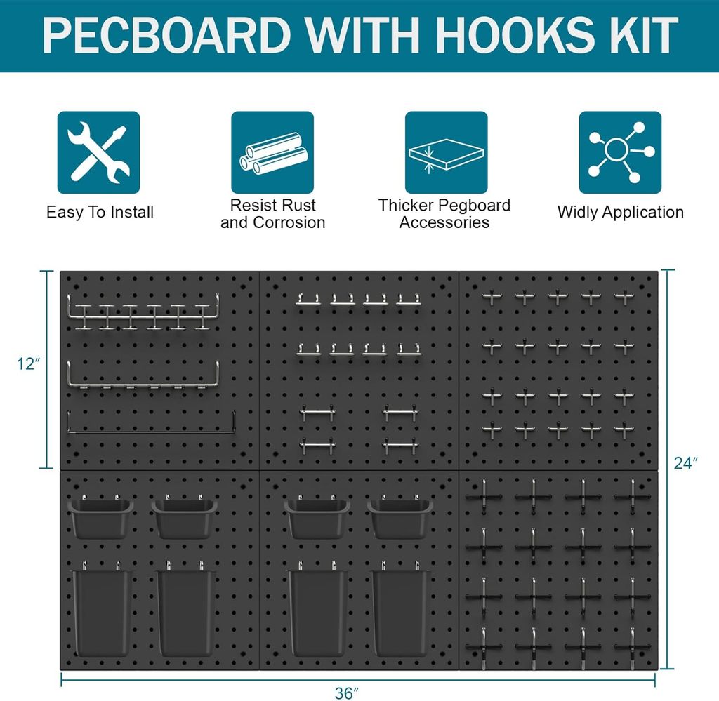 Compare Pulse Black Metal Pegboard Wall Kit additional product photo